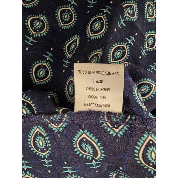 Emily Daniels Sleeveless Boho Maxi Dress Navy Teal Print Size L NWT Tiered Tasse - Picture 3 of 12